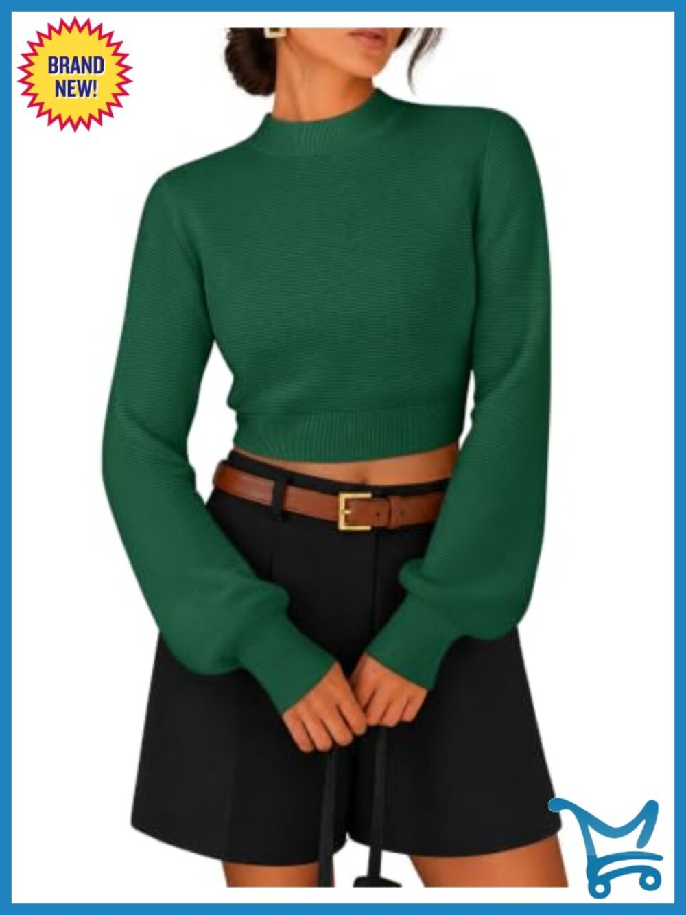 Mock Neck Cropped Ribbed Knit Pullover Sweater Long Sleeve Slim Fit